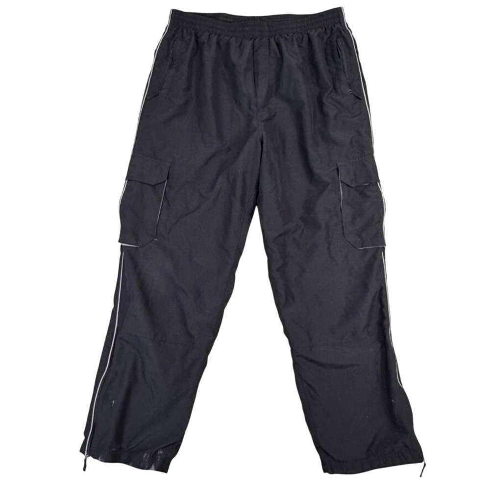 Pure & Simple Mens XL Black Cargo Track Pants Mesh Lined Zipper Cuffs Athletic